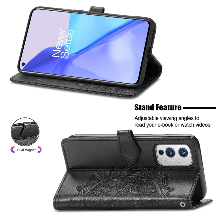 Halfway Mandala Embossing Pattern Horizontal Flip Leather Case with Holder & Card Slots & Wallet & Lanyard, For OnePlus 9