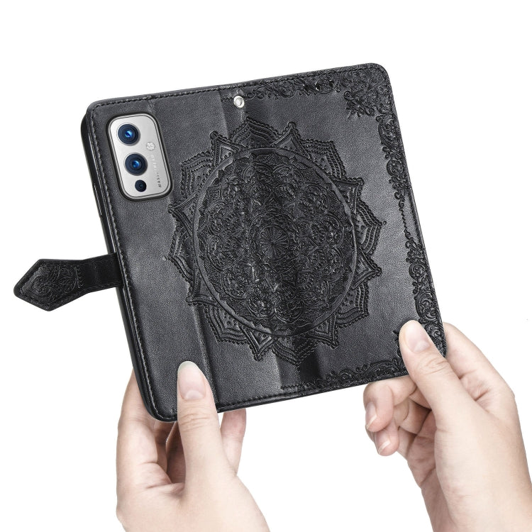 Halfway Mandala Embossing Pattern Horizontal Flip Leather Case with Holder & Card Slots & Wallet & Lanyard, For OnePlus 9