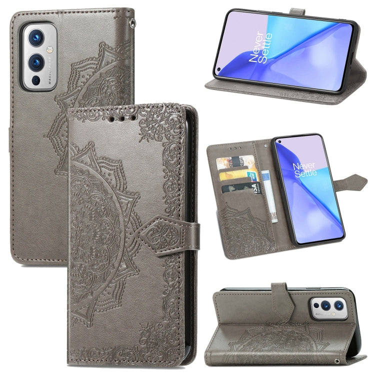 Halfway Mandala Embossing Pattern Horizontal Flip Leather Case with Holder & Card Slots & Wallet & Lanyard, For OnePlus 9