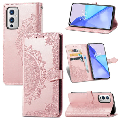 Halfway Mandala Embossing Pattern Horizontal Flip Leather Case with Holder & Card Slots & Wallet & Lanyard, For OnePlus 9