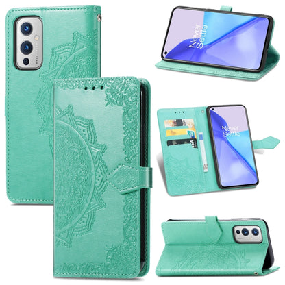 Halfway Mandala Embossing Pattern Horizontal Flip Leather Case with Holder & Card Slots & Wallet & Lanyard, For OnePlus 9