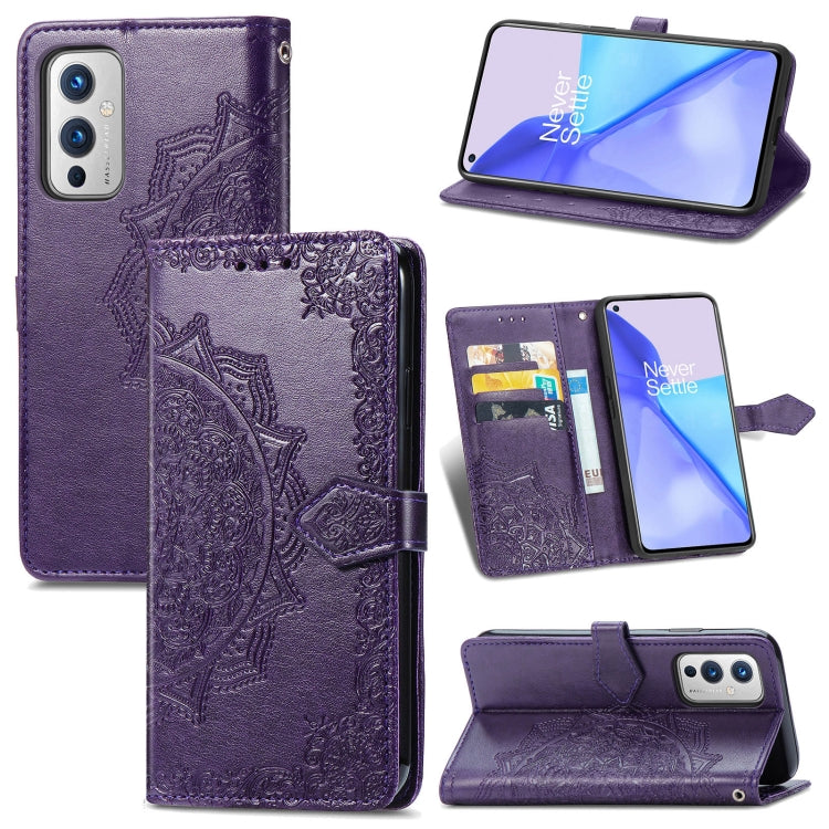 Halfway Mandala Embossing Pattern Horizontal Flip Leather Case with Holder & Card Slots & Wallet & Lanyard, For OnePlus 9
