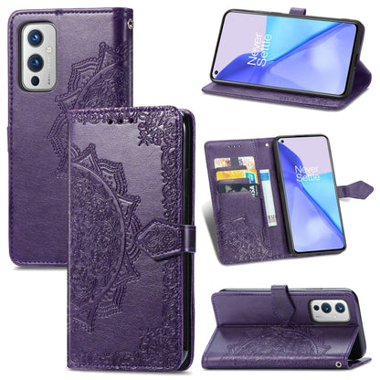 Halfway Mandala Embossing Pattern Horizontal Flip Leather Case with Holder & Card Slots & Wallet & Lanyard, For OnePlus 9