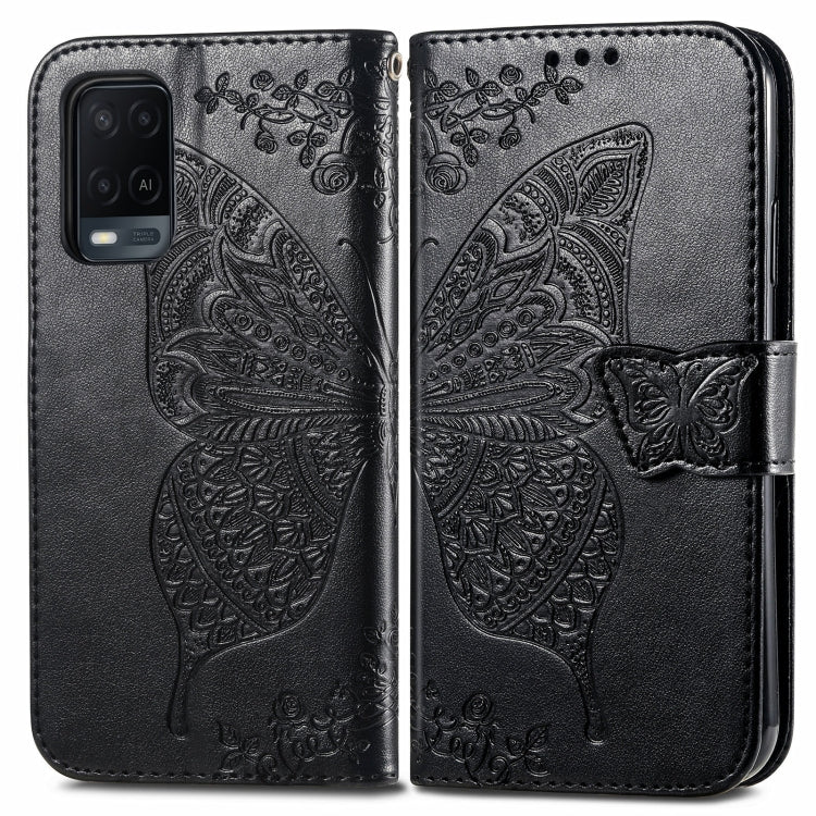 Butterfly Love Flowers Embossed Horizontal Flip Leather Case with Holder & Card Slots & Wallet & Lanyard, For OPPO A54 4G