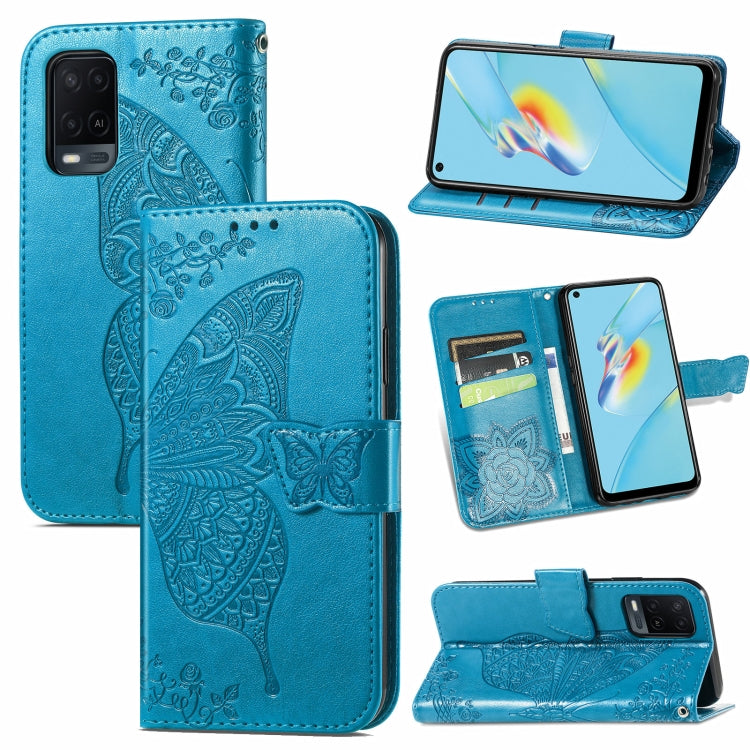 Butterfly Love Flowers Embossed Horizontal Flip Leather Case with Holder & Card Slots & Wallet & Lanyard, For OPPO A54 4G