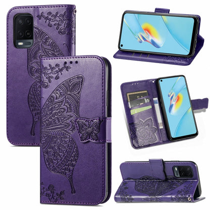 Butterfly Love Flowers Embossed Horizontal Flip Leather Case with Holder & Card Slots & Wallet & Lanyard, For OPPO A54 4G