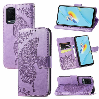 Butterfly Love Flowers Embossed Horizontal Flip Leather Case with Holder & Card Slots & Wallet & Lanyard, For OPPO A54 4G