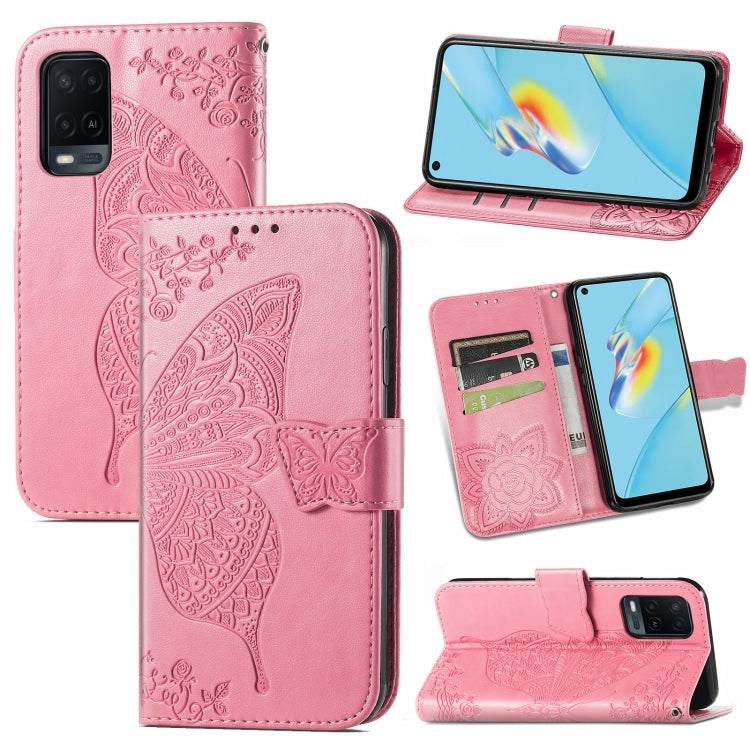 Butterfly Love Flowers Embossed Horizontal Flip Leather Case with Holder & Card Slots & Wallet & Lanyard, For OPPO A54 4G