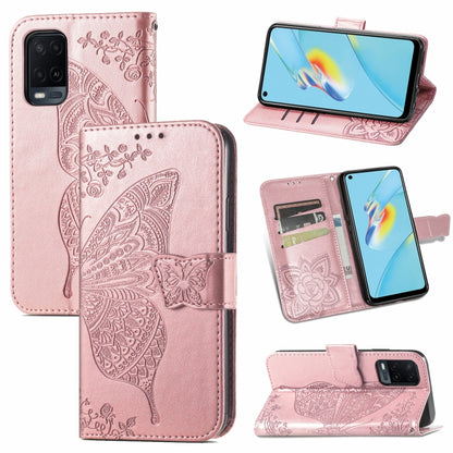Butterfly Love Flowers Embossed Horizontal Flip Leather Case with Holder & Card Slots & Wallet & Lanyard, For OPPO A54 4G