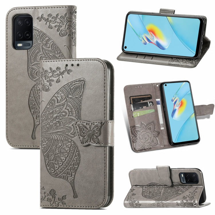 Butterfly Love Flowers Embossed Horizontal Flip Leather Case with Holder & Card Slots & Wallet & Lanyard, For OPPO A54 4G