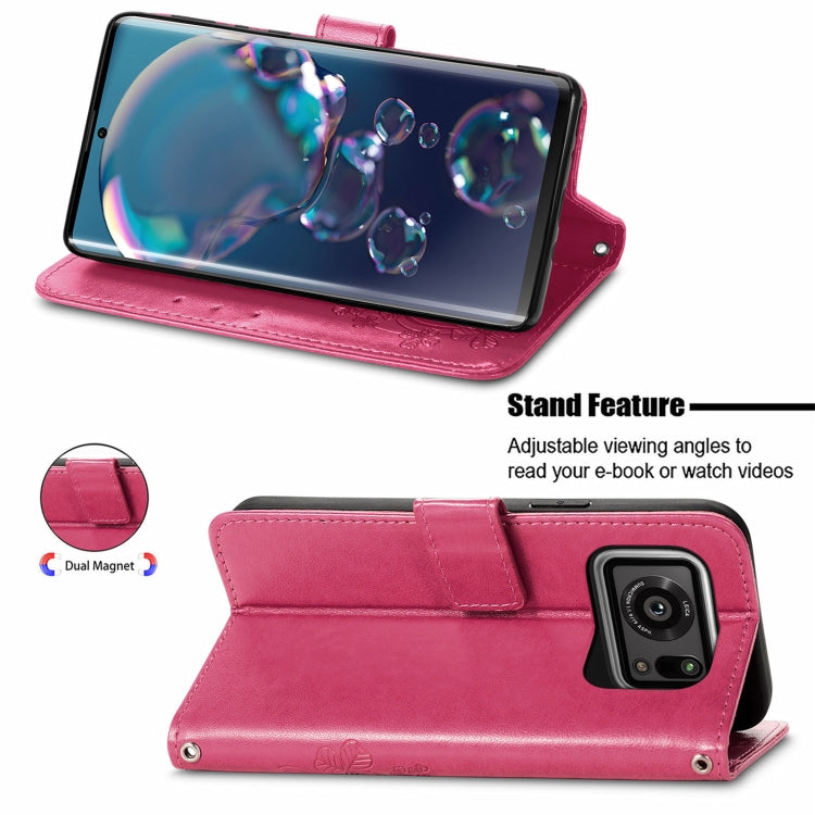 Four-leaf Clasp Embossed Buckle Mobile Phone Protection Leather Case with Lanyard & Card Slot & Wallet & Bracket Function, For Sharp R6, For Xiaomi Redmi K40 / K40 Pro, For FUJITSU F-41B, For Tecno Spark 6