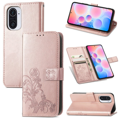 Four-leaf Clasp Embossed Buckle Mobile Phone Protection Leather Case with Lanyard & Card Slot & Wallet & Bracket Function, For Sharp R6, For Xiaomi Redmi K40 / K40 Pro, For FUJITSU F-41B, For Tecno Spark 6