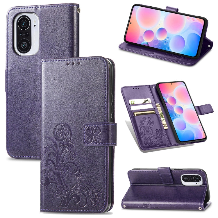 Four-leaf Clasp Embossed Buckle Mobile Phone Protection Leather Case with Lanyard & Card Slot & Wallet & Bracket Function, For Sharp R6, For Xiaomi Redmi K40 / K40 Pro, For FUJITSU F-41B, For Tecno Spark 6