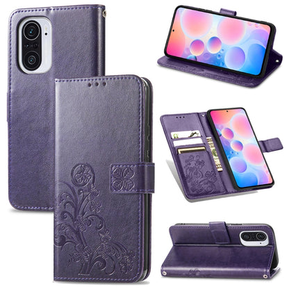 Four-leaf Clasp Embossed Buckle Mobile Phone Protection Leather Case with Lanyard & Card Slot & Wallet & Bracket Function, For Sharp R6, For Xiaomi Redmi K40 / K40 Pro, For FUJITSU F-41B, For Tecno Spark 6