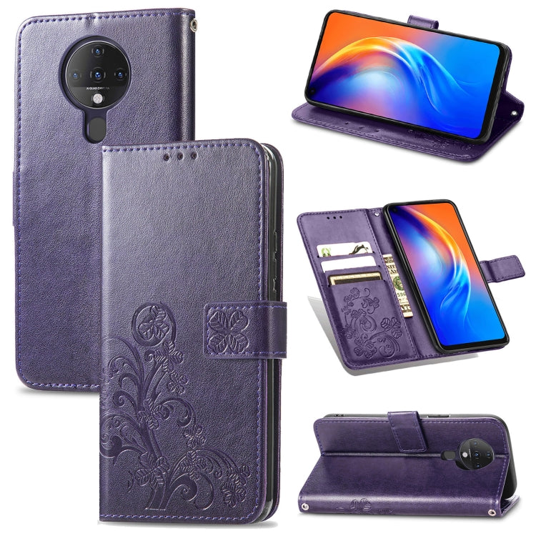 Four-leaf Clasp Embossed Buckle Mobile Phone Protection Leather Case with Lanyard & Card Slot & Wallet & Bracket Function, For Sharp R6, For Xiaomi Redmi K40 / K40 Pro, For FUJITSU F-41B, For Tecno Spark 6