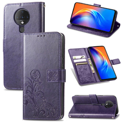 Four-leaf Clasp Embossed Buckle Mobile Phone Protection Leather Case with Lanyard & Card Slot & Wallet & Bracket Function, For Sharp R6, For Xiaomi Redmi K40 / K40 Pro, For FUJITSU F-41B, For Tecno Spark 6