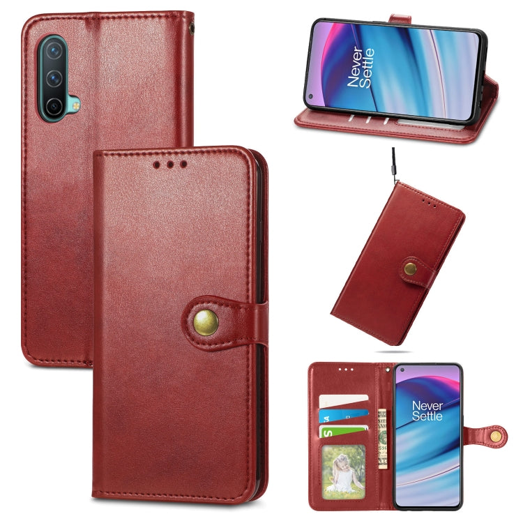 Solid Color Leather Buckle Phone Case with Lanyard & Photo Frame & Card Slot & Wallet & Stand Function, For OnePlus Nord CE 5G