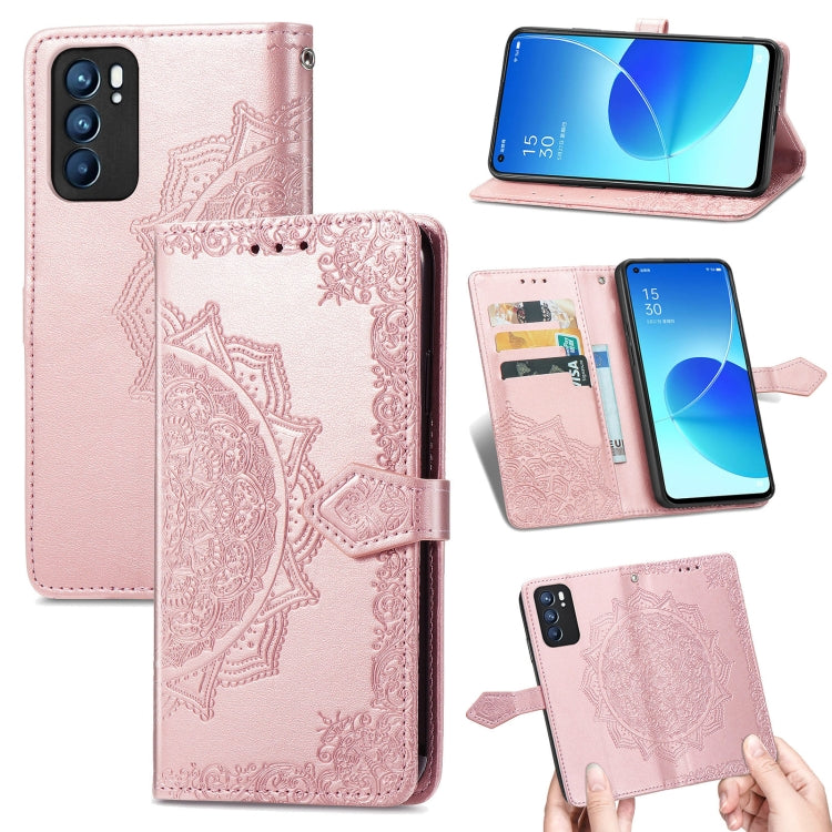 Mandala Flower Embossed Horizontal Flip Leather Case with Holder & Three Card Slots & Wallet & Lanyard, For OPPO Reno6 5G, For OPPO Reno6 Pro+ 5G, For OPPO Reno6 Pro 5G, For OPPO Realme 8 5G