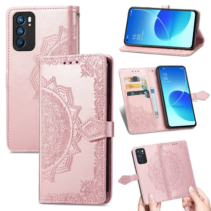Mandala Flower Embossed Horizontal Flip Leather Case with Holder & Three Card Slots & Wallet & Lanyard, For OPPO Reno6 5G, For OPPO Reno6 Pro+ 5G, For OPPO Reno6 Pro 5G, For OPPO Realme 8 5G
