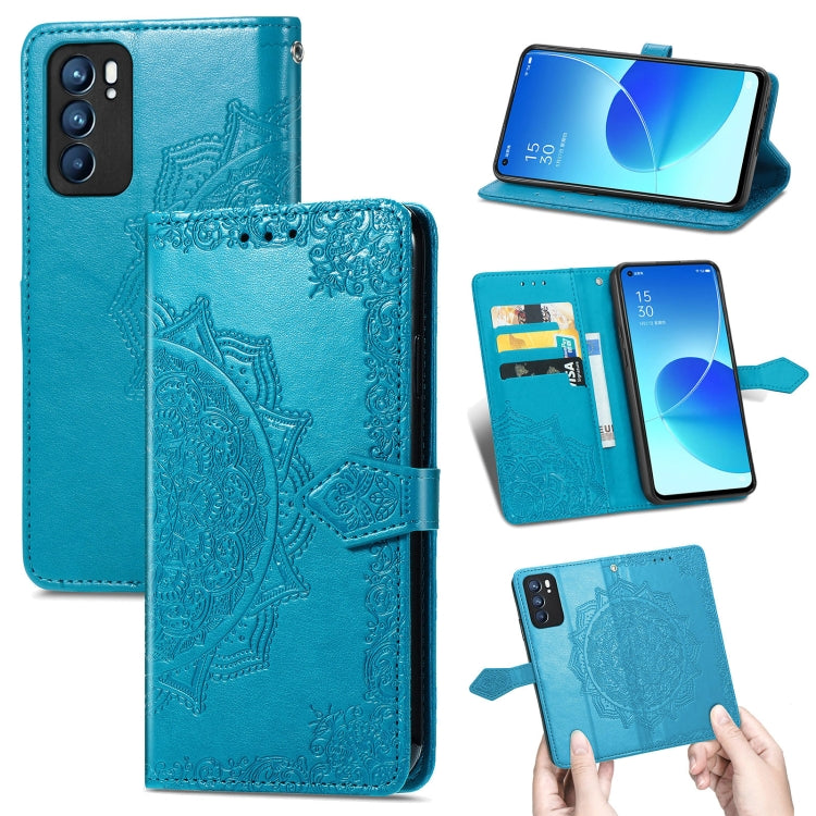 Mandala Flower Embossed Horizontal Flip Leather Case with Holder & Three Card Slots & Wallet & Lanyard, For OPPO Reno6 5G, For OPPO Reno6 Pro+ 5G, For OPPO Reno6 Pro 5G, For OPPO Realme 8 5G