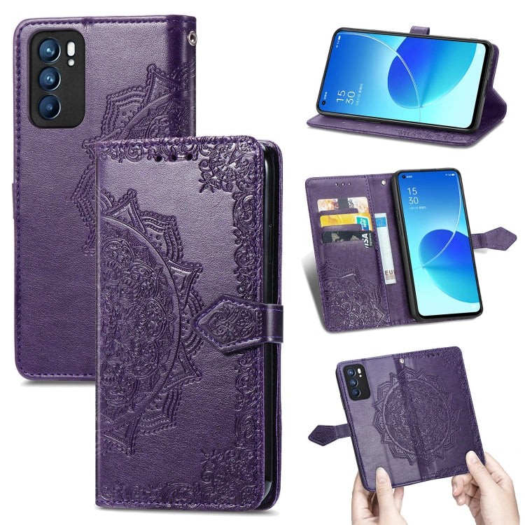 Mandala Flower Embossed Horizontal Flip Leather Case with Holder & Three Card Slots & Wallet & Lanyard, For OPPO Reno6 5G, For OPPO Reno6 Pro+ 5G, For OPPO Reno6 Pro 5G, For OPPO Realme 8 5G