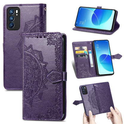 Mandala Flower Embossed Horizontal Flip Leather Case with Holder & Three Card Slots & Wallet & Lanyard, For OPPO Reno6 5G, For OPPO Reno6 Pro+ 5G, For OPPO Reno6 Pro 5G, For OPPO Realme 8 5G