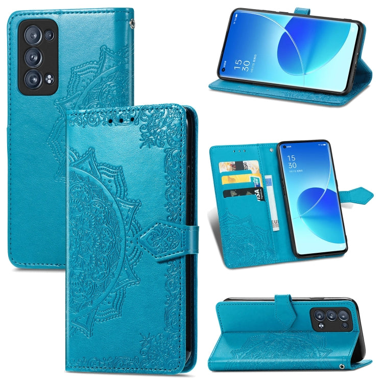 Mandala Flower Embossed Horizontal Flip Leather Case with Holder & Three Card Slots & Wallet & Lanyard, For OPPO Reno6 5G, For OPPO Reno6 Pro+ 5G, For OPPO Reno6 Pro 5G, For OPPO Realme 8 5G