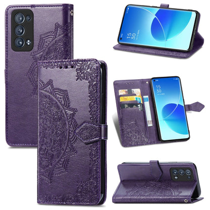 Mandala Flower Embossed Horizontal Flip Leather Case with Holder & Three Card Slots & Wallet & Lanyard, For OPPO Reno6 5G, For OPPO Reno6 Pro+ 5G, For OPPO Reno6 Pro 5G, For OPPO Realme 8 5G