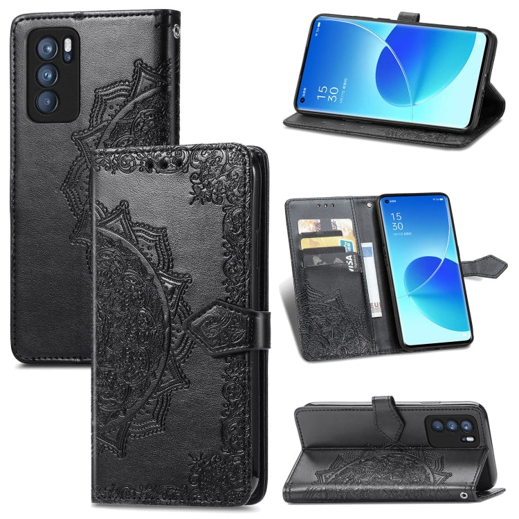 Mandala Flower Embossed Horizontal Flip Leather Case with Holder & Three Card Slots & Wallet & Lanyard, For OPPO Reno6 5G, For OPPO Reno6 Pro+ 5G, For OPPO Reno6 Pro 5G, For OPPO Realme 8 5G