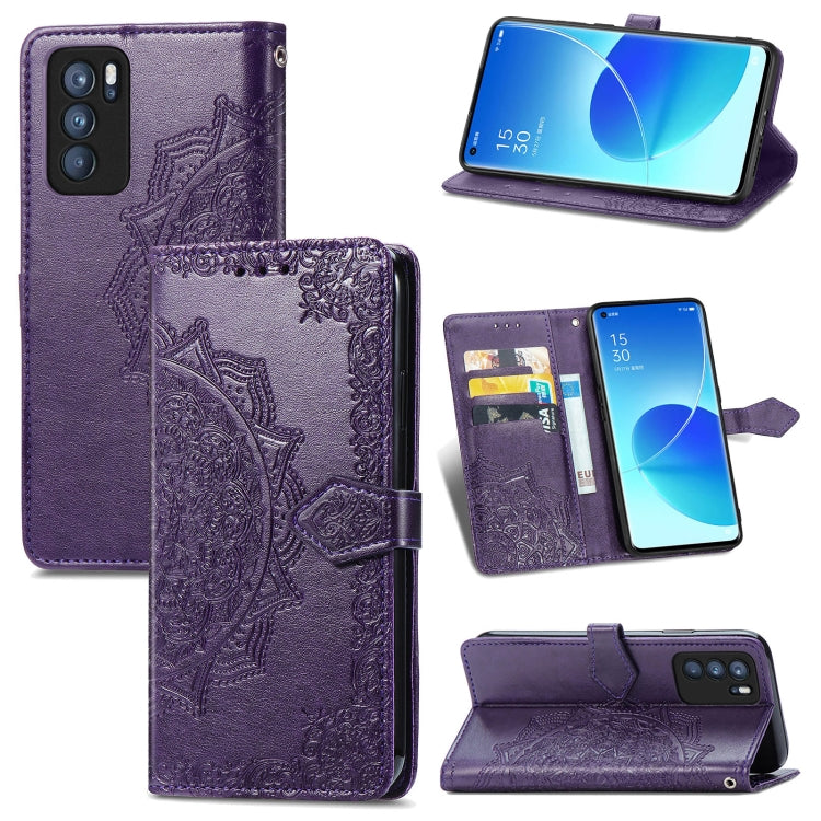 Mandala Flower Embossed Horizontal Flip Leather Case with Holder & Three Card Slots & Wallet & Lanyard, For OPPO Reno6 5G, For OPPO Reno6 Pro+ 5G, For OPPO Reno6 Pro 5G, For OPPO Realme 8 5G
