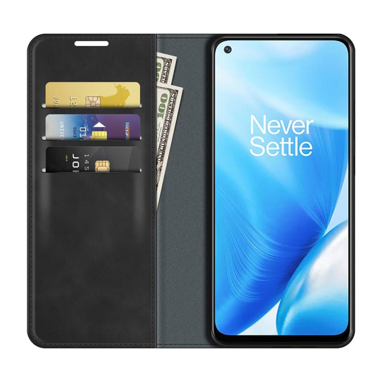 For OnePlus Nord N200 5G Retro-skin Business Magnetic Suction Leather Case with Holder & Card Slots & Wallet, For OnePlus Nord N200 5G