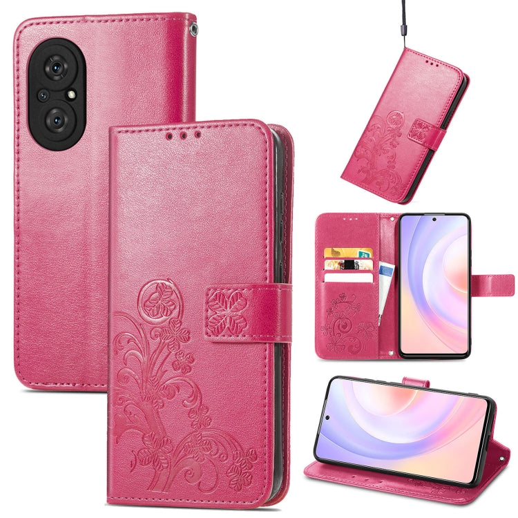 Four-leaf Clasp Embossed Buckle Mobile Phone Protection Leather Case with Lanyard & Card Slot & Wallet & Bracket Function, For vivo V21e 4G, For Honor 50 SE, For OPPO A16, For Motorola G Play