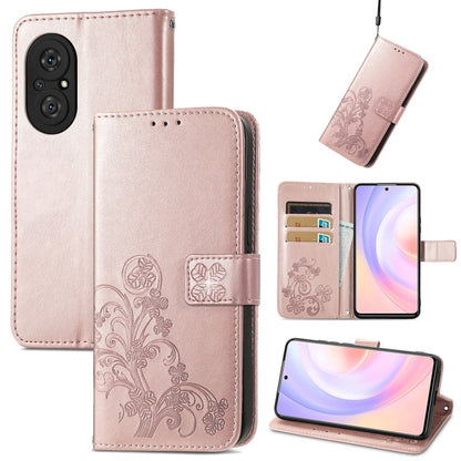 Four-leaf Clasp Embossed Buckle Mobile Phone Protection Leather Case with Lanyard & Card Slot & Wallet & Bracket Function, For vivo V21e 4G, For Honor 50 SE, For OPPO A16, For Motorola G Play