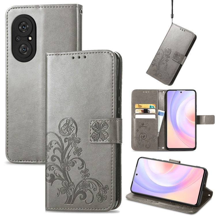 Four-leaf Clasp Embossed Buckle Mobile Phone Protection Leather Case with Lanyard & Card Slot & Wallet & Bracket Function, For vivo V21e 4G, For Honor 50 SE, For OPPO A16, For Motorola G Play