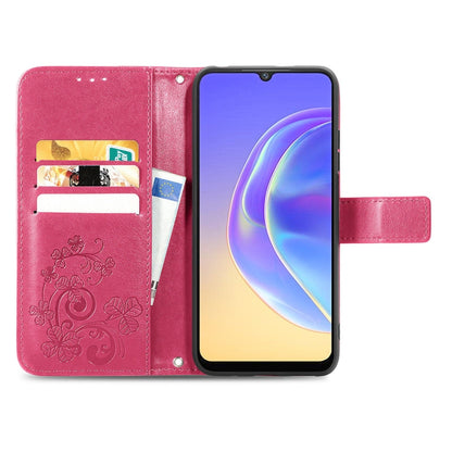 Four-leaf Clasp Embossed Buckle Mobile Phone Protection Leather Case with Lanyard & Card Slot & Wallet & Bracket Function, For vivo V21e 4G, For Honor 50 SE, For OPPO A16, For Motorola G Play