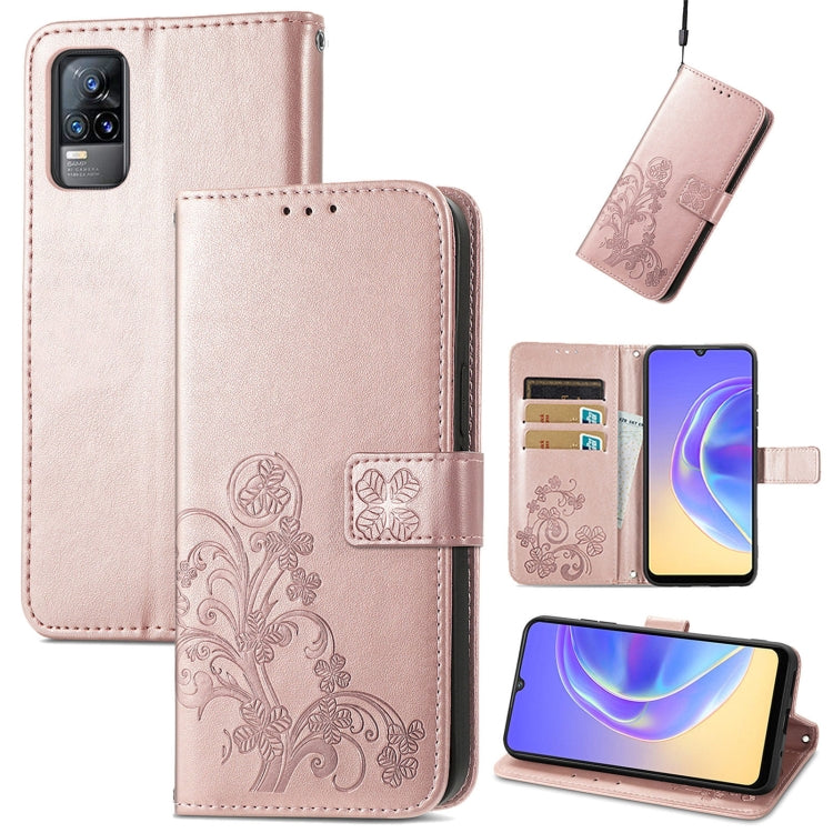 Four-leaf Clasp Embossed Buckle Mobile Phone Protection Leather Case with Lanyard & Card Slot & Wallet & Bracket Function, For vivo V21e 4G, For Honor 50 SE, For OPPO A16, For Motorola G Play