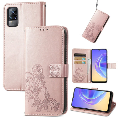 Four-leaf Clasp Embossed Buckle Mobile Phone Protection Leather Case with Lanyard & Card Slot & Wallet & Bracket Function, For vivo V21e 4G, For Honor 50 SE, For OPPO A16, For Motorola G Play