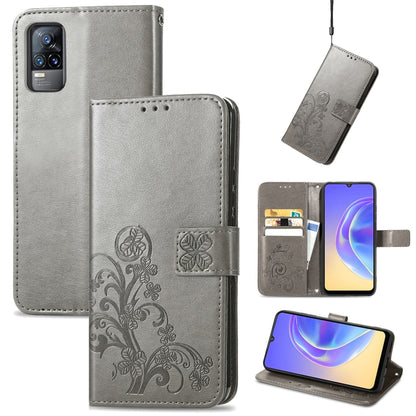 Four-leaf Clasp Embossed Buckle Mobile Phone Protection Leather Case with Lanyard & Card Slot & Wallet & Bracket Function, For vivo V21e 4G, For Honor 50 SE, For OPPO A16, For Motorola G Play