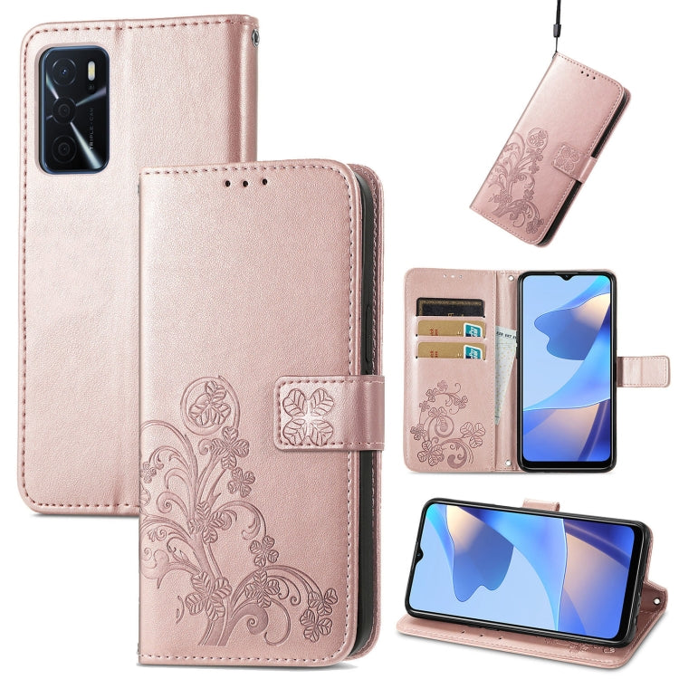 Four-leaf Clasp Embossed Buckle Mobile Phone Protection Leather Case with Lanyard & Card Slot & Wallet & Bracket Function, For vivo V21e 4G, For Honor 50 SE, For OPPO A16, For Motorola G Play