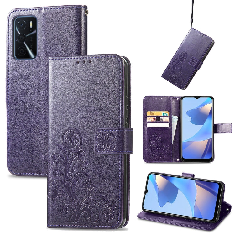 Four-leaf Clasp Embossed Buckle Mobile Phone Protection Leather Case with Lanyard & Card Slot & Wallet & Bracket Function, For vivo V21e 4G, For Honor 50 SE, For OPPO A16, For Motorola G Play