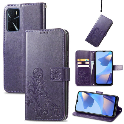 Four-leaf Clasp Embossed Buckle Mobile Phone Protection Leather Case with Lanyard & Card Slot & Wallet & Bracket Function, For vivo V21e 4G, For Honor 50 SE, For OPPO A16, For Motorola G Play