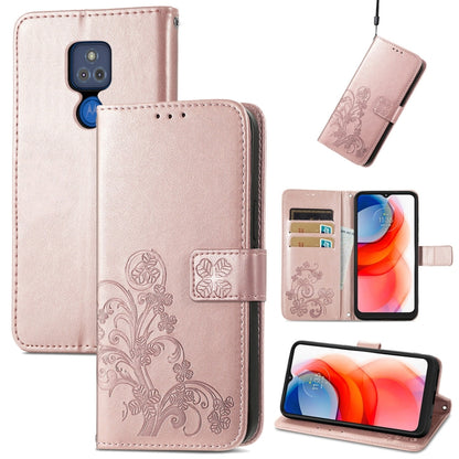 Four-leaf Clasp Embossed Buckle Mobile Phone Protection Leather Case with Lanyard & Card Slot & Wallet & Bracket Function, For vivo V21e 4G, For Honor 50 SE, For OPPO A16, For Motorola G Play