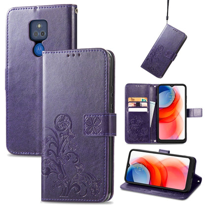 Four-leaf Clasp Embossed Buckle Mobile Phone Protection Leather Case with Lanyard & Card Slot & Wallet & Bracket Function, For vivo V21e 4G, For Honor 50 SE, For OPPO A16, For Motorola G Play
