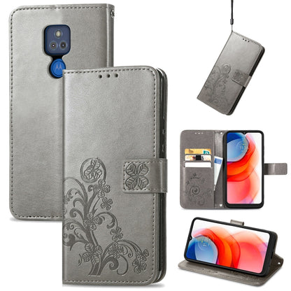 Four-leaf Clasp Embossed Buckle Mobile Phone Protection Leather Case with Lanyard & Card Slot & Wallet & Bracket Function, For vivo V21e 4G, For Honor 50 SE, For OPPO A16, For Motorola G Play