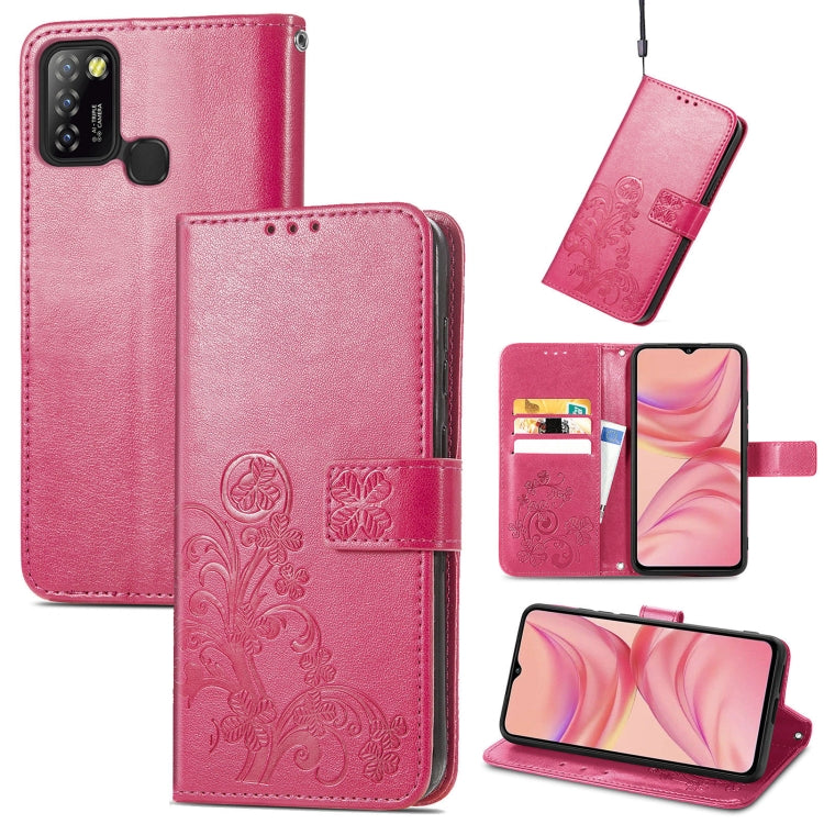 Four-leaf Clasp Embossed Buckle Mobile Phone Protection Leather Case with Lanyard & Card Slot & Wallet & Bracket Function, For Infinix Hot 10 Lite, For Infinix Hot 9