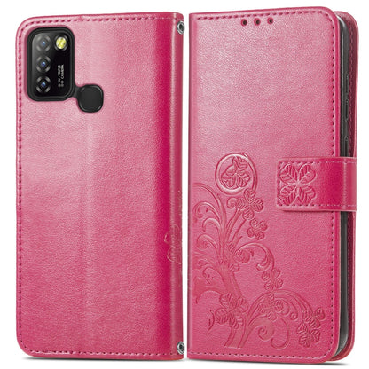 Four-leaf Clasp Embossed Buckle Mobile Phone Protection Leather Case with Lanyard & Card Slot & Wallet & Bracket Function, For Infinix Hot 10 Lite, For Infinix Hot 9