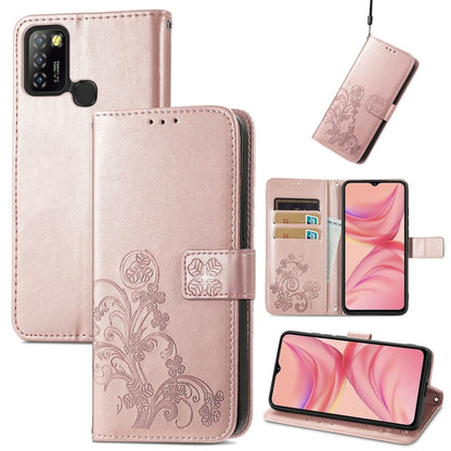 Four-leaf Clasp Embossed Buckle Mobile Phone Protection Leather Case with Lanyard & Card Slot & Wallet & Bracket Function, For Infinix Hot 10 Lite, For Infinix Hot 9