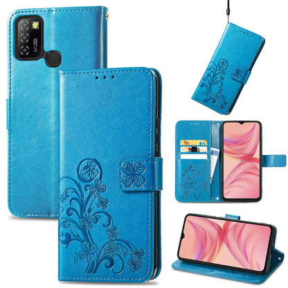 Four-leaf Clasp Embossed Buckle Mobile Phone Protection Leather Case with Lanyard & Card Slot & Wallet & Bracket Function, For Infinix Hot 10 Lite, For Infinix Hot 9