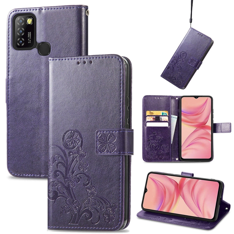 Four-leaf Clasp Embossed Buckle Mobile Phone Protection Leather Case with Lanyard & Card Slot & Wallet & Bracket Function, For Infinix Hot 10 Lite, For Infinix Hot 9