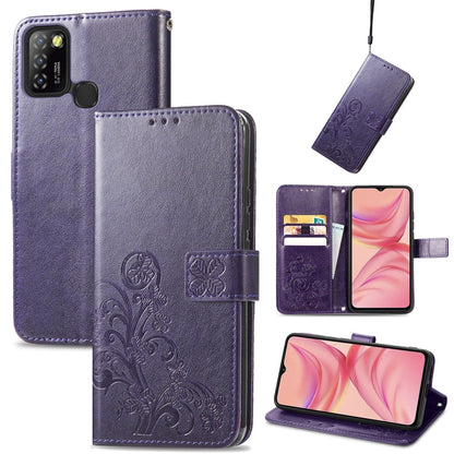Four-leaf Clasp Embossed Buckle Mobile Phone Protection Leather Case with Lanyard & Card Slot & Wallet & Bracket Function, For Infinix Hot 10 Lite, For Infinix Hot 9